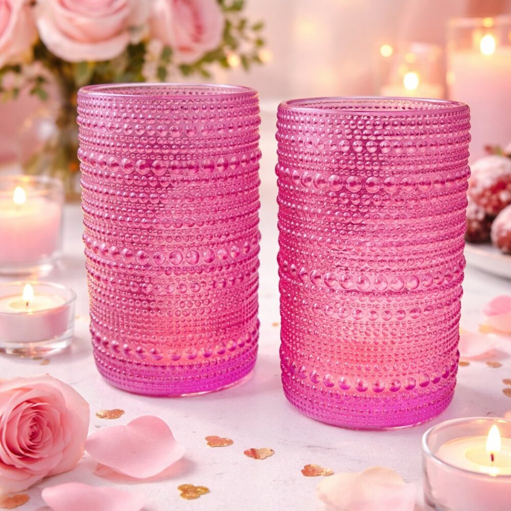 BKLYN STEEL Iridescent Pink Highball Glasses | Set of 2 | NEW